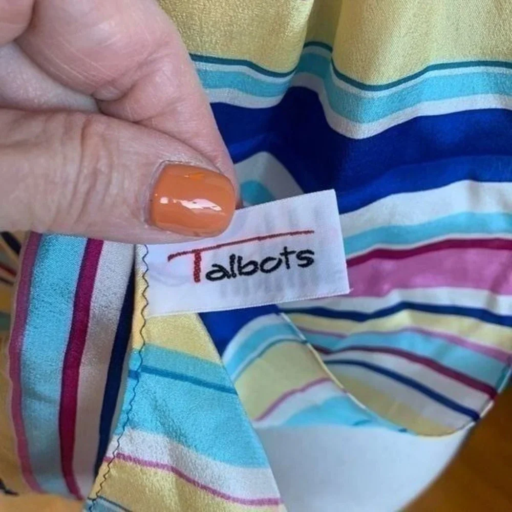 Talbot's Vintage Silk Scarf Multicolor Horizontal Stripes Pink Blue Yellow White